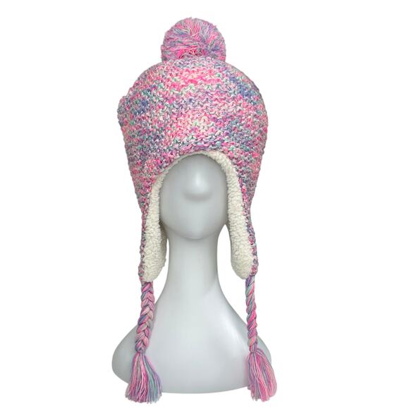 Capelli Girls Pink Pastel Sequin Embellished Knit Sherpa Toboggan Cap Hat 5-8 YO - Picture 1 of 8